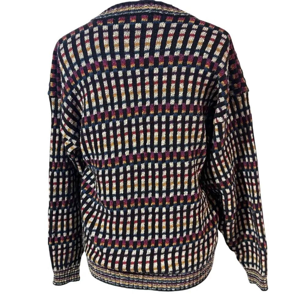 Grandpa Sweater Vintage Cardigan 90s Multicolor Knit‎  Button Front L Retro - Picture 3 of 8
